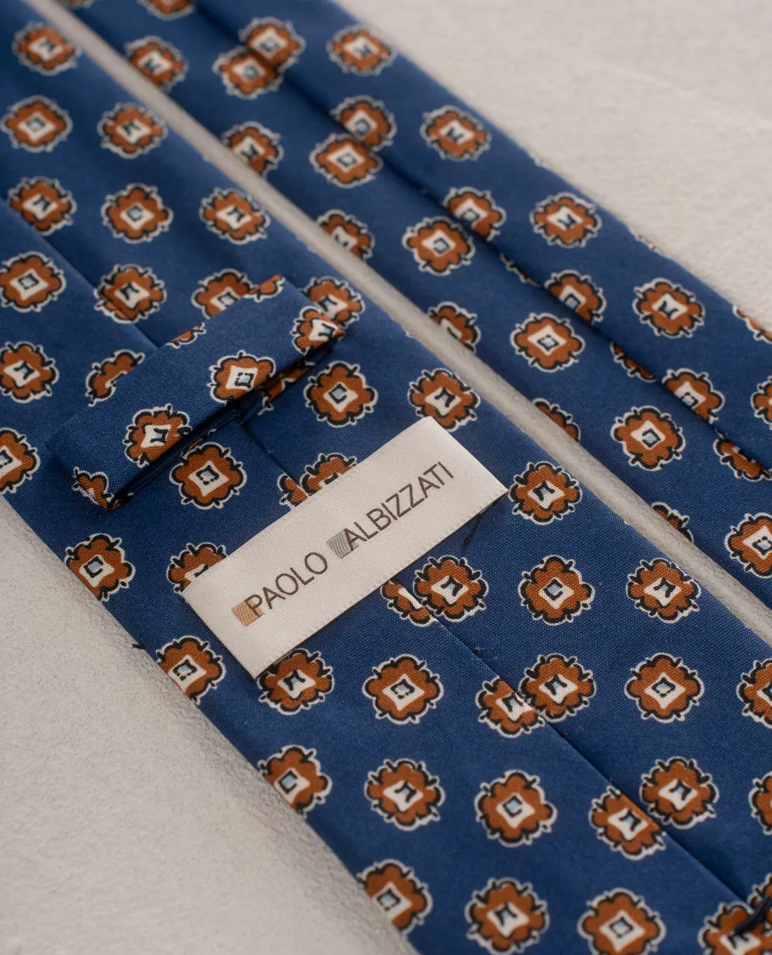 Shappe Silk Tie-Navy Blue and Brown Medallion Print sold by Paolo Albizzati product image thumbnail 4