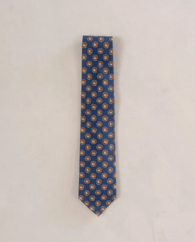 Shappe Silk Tie-Navy Blue and Brown Medallion Print sold by Paolo Albizzati