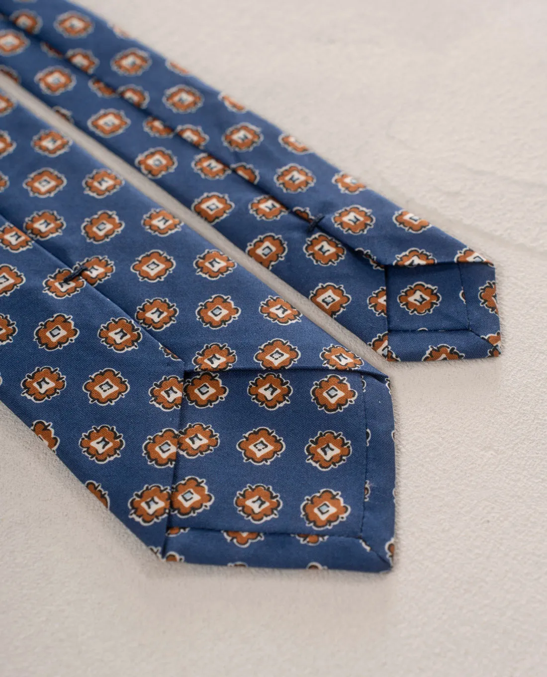 Shappe Silk Tie-Navy Blue and Brown Medallion Print sold by Paolo Albizzati product image thumbnail 3