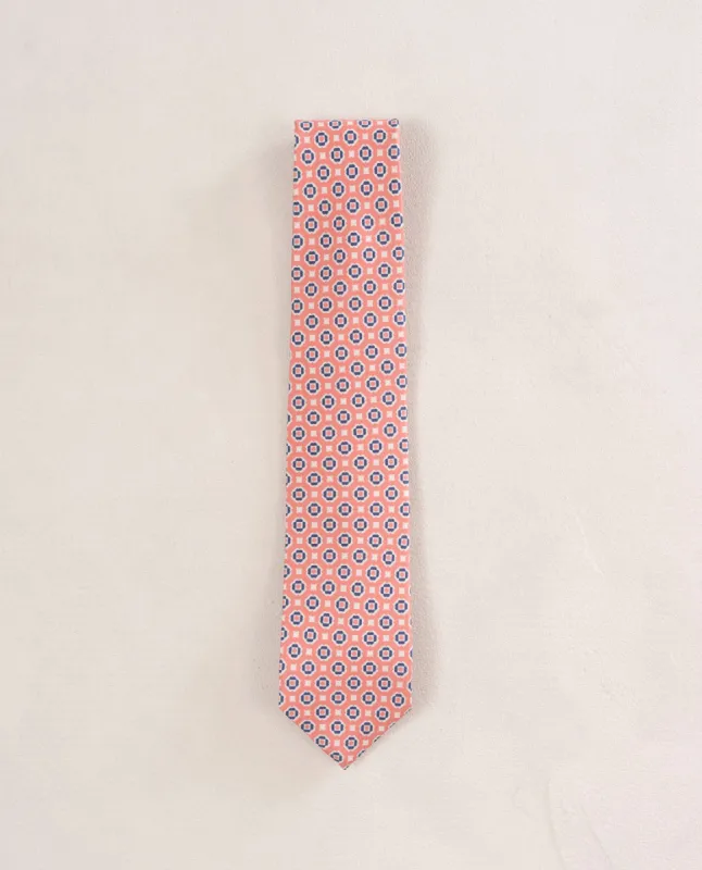 Twill Silk Tie-Pink and Blue Medallion Print sold by Paolo Albizzati