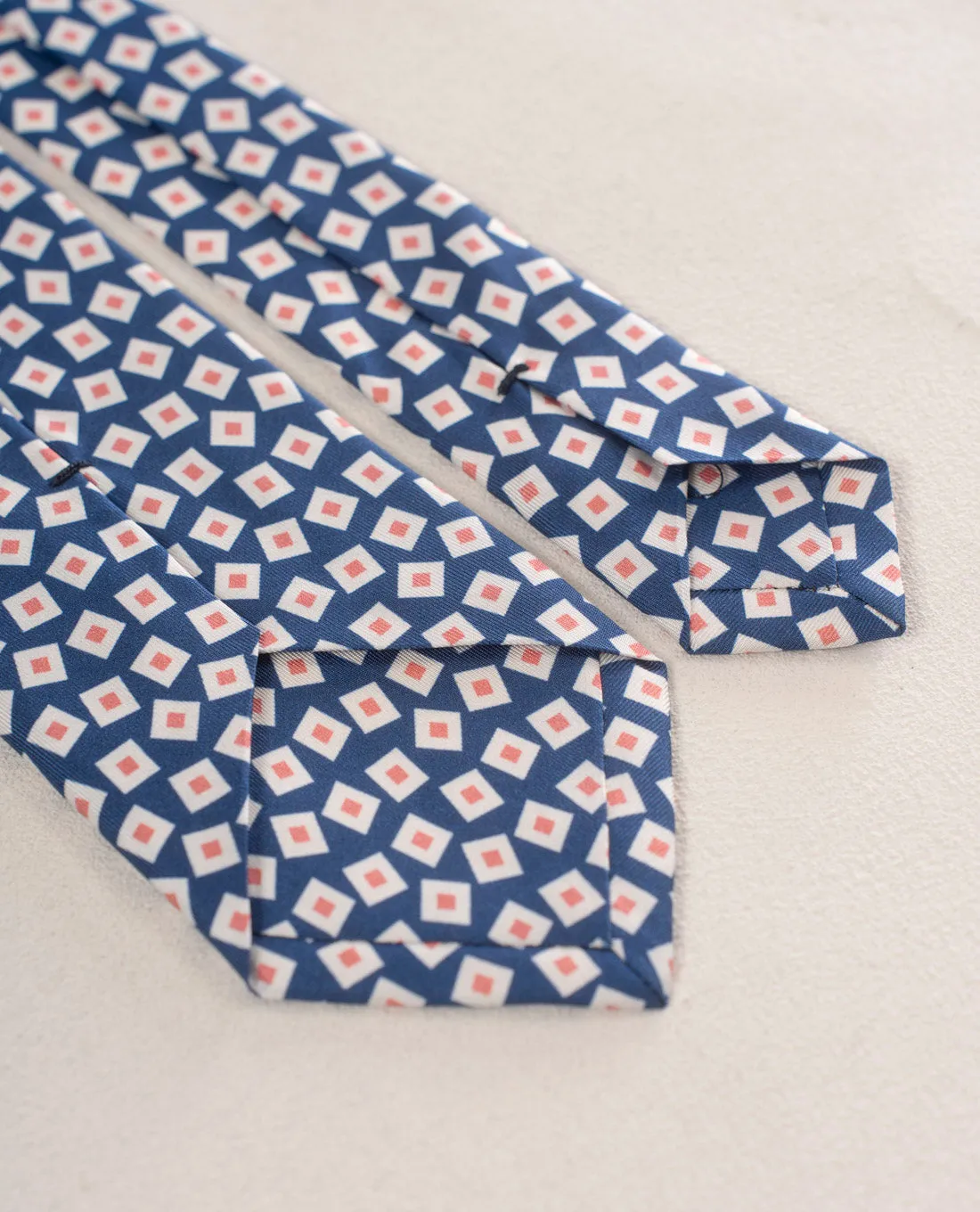 Twill Silk Tie-Navy Blue and Pink Square Print sold by Paolo Albizzati product image thumbnail 3