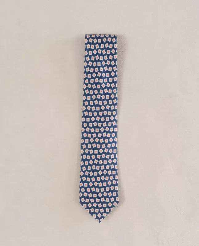 Twill Silk Tie-Navy Blue and Pink Square Print sold by Paolo Albizzati