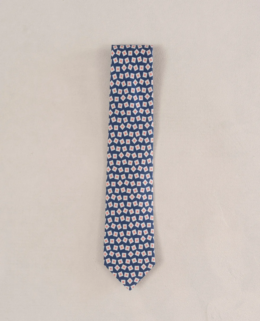 Twill Silk Tie-Navy Blue and Pink Square Print sold by Paolo Albizzati