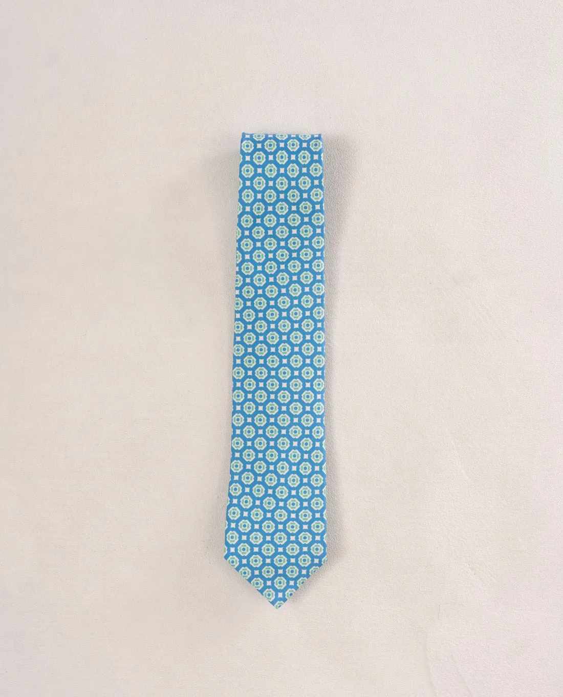 Twill Silk Tie-Blue and Green Medallion Print sold by Paolo Albizzati