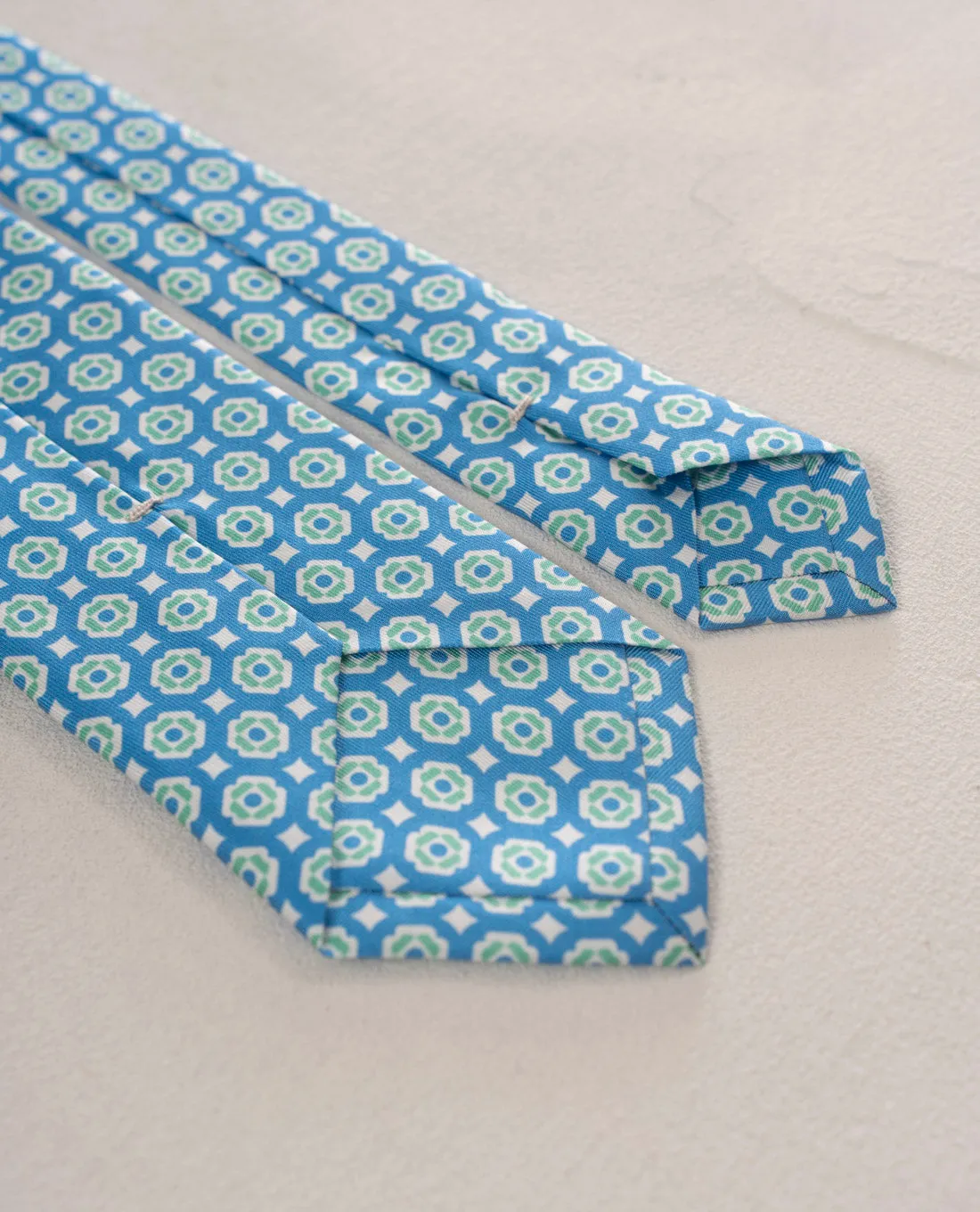 Twill Silk Tie-Blue and Green Medallion Print sold by Paolo Albizzati product image thumbnail 4