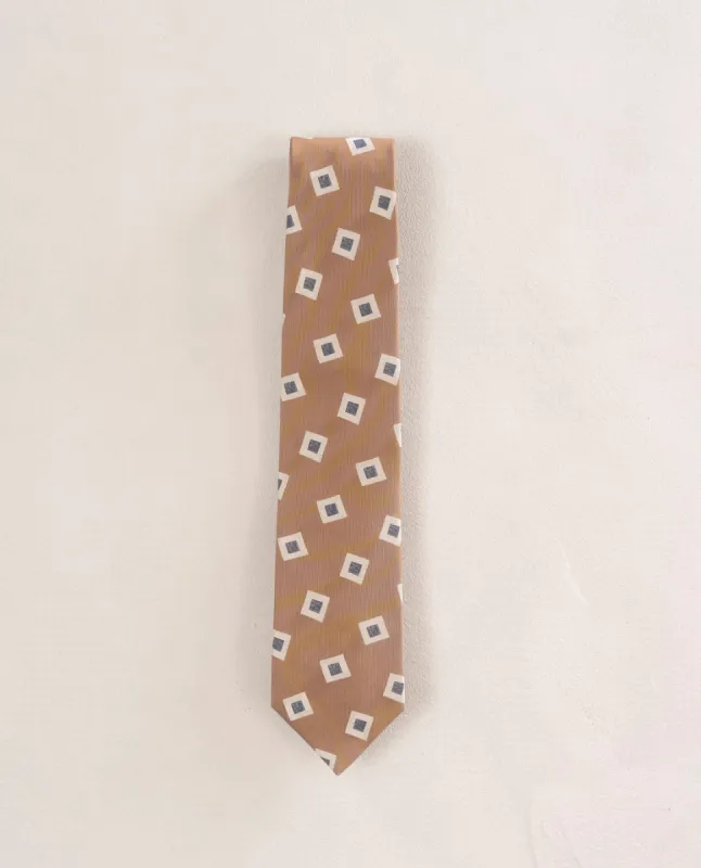Jacquard Silk Tie - Light Brown with Woven Squares sold by Paolo Albizzati