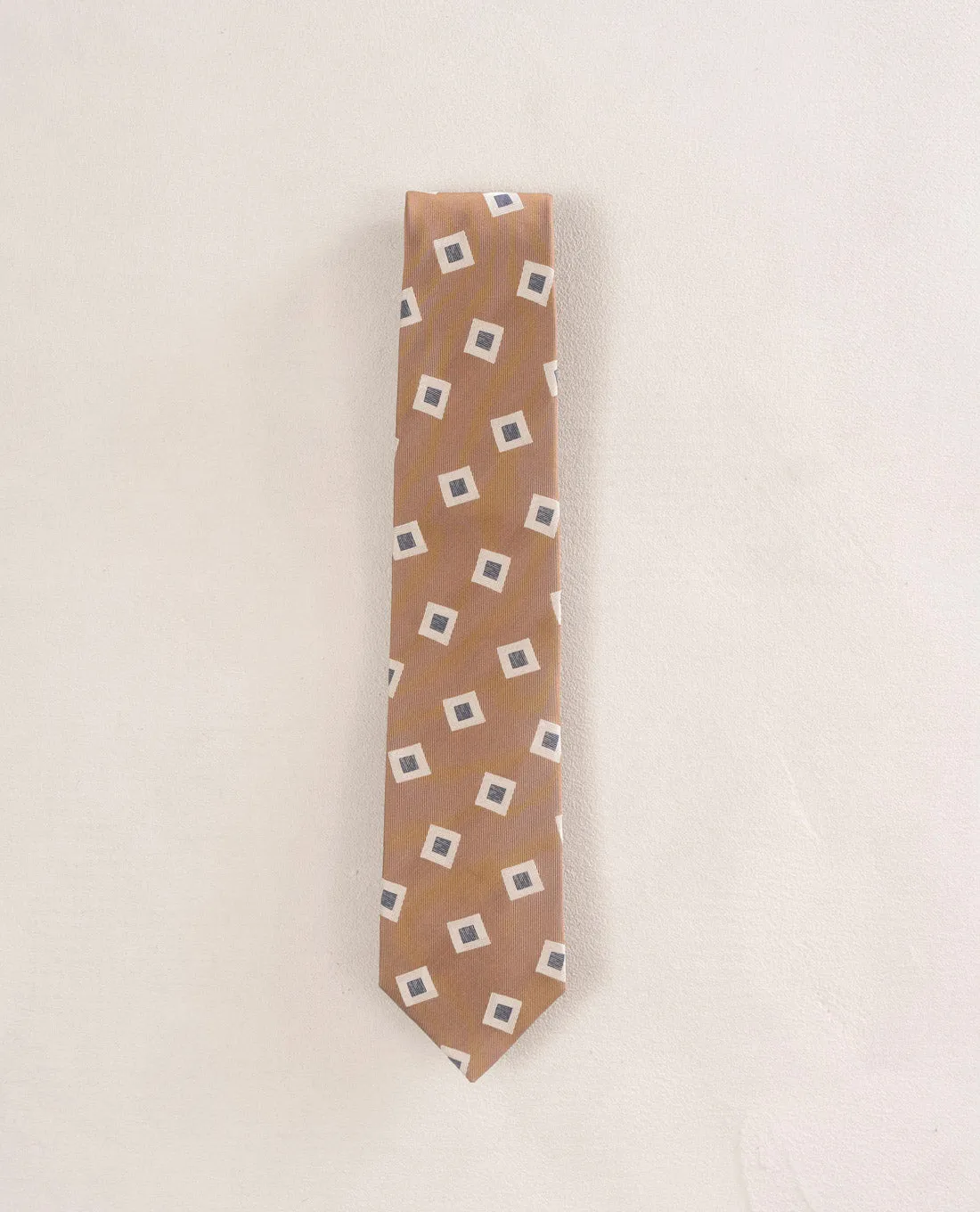 Jacquard Silk Tie - Light Brown with Woven Squares sold by Paolo Albizzati