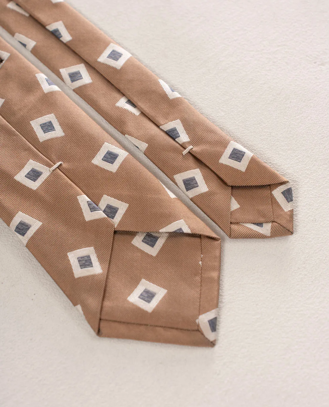 Jacquard Silk Tie - Light Brown with Woven Squares sold by Paolo Albizzati product image thumbnail 4