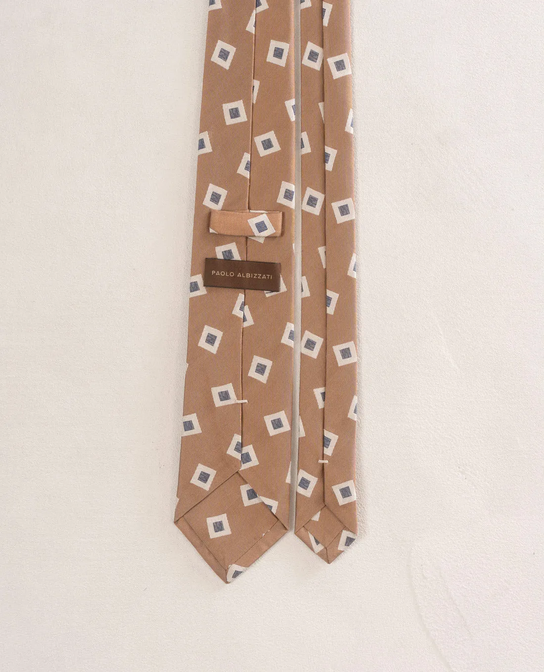 Jacquard Silk Tie - Light Brown with Woven Squares sold by Paolo Albizzati product image thumbnail 2
