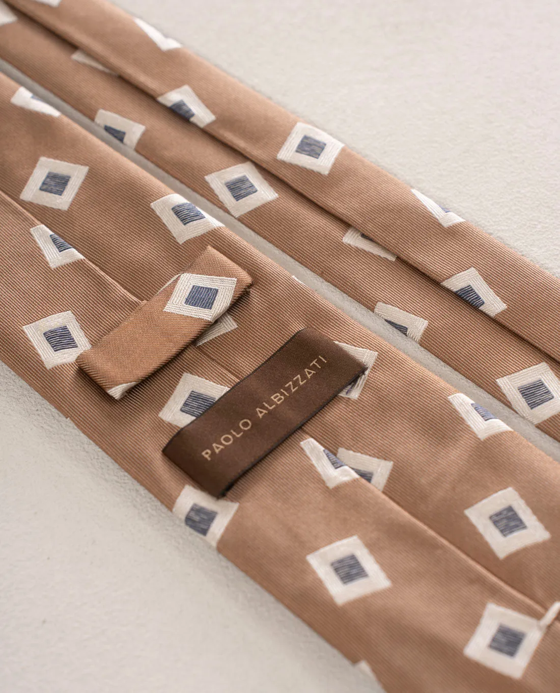 Jacquard Silk Tie - Light Brown with Woven Squares sold by Paolo Albizzati product image thumbnail 5