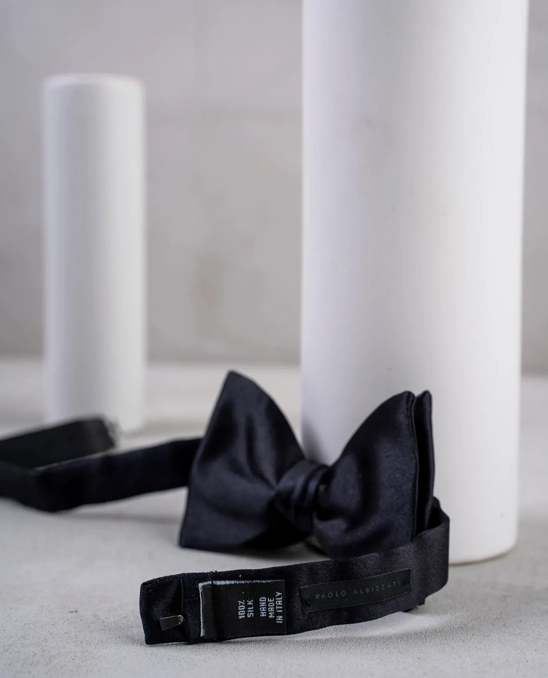 Original Tailored 7 cm Pre-tied Bow Tie - Black Silk Satin sold by Paolo Albizzati product image thumbnail 5