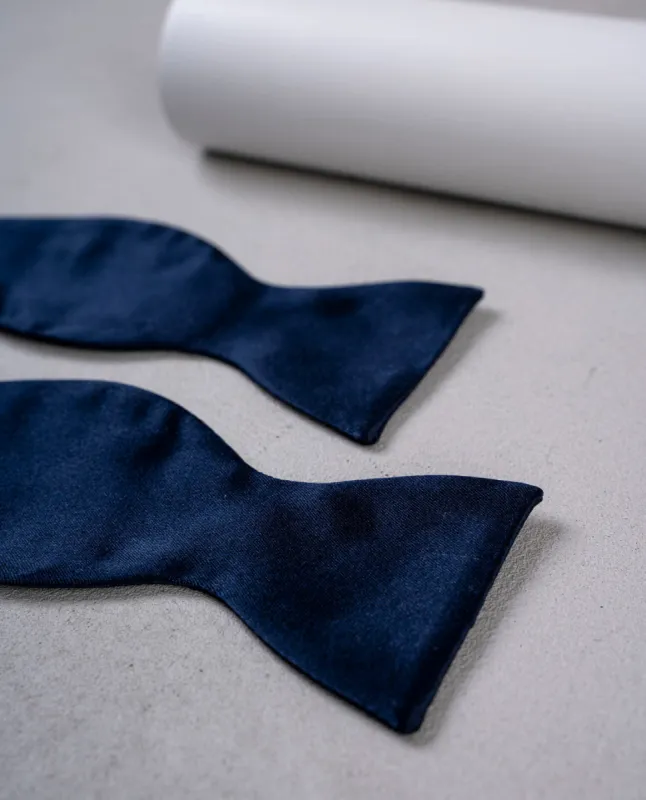 Large 7 cm Self-Tie Bow Tie - Navy Blue Silk Satin sold by Paolo Albizzati
