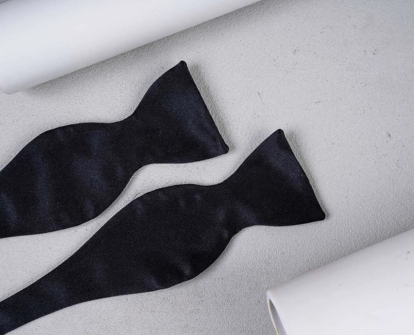 Large 7 cm Self-Tie Bow Tie - Black Silk Satin sold by Paolo Albizzati product image thumbnail 3