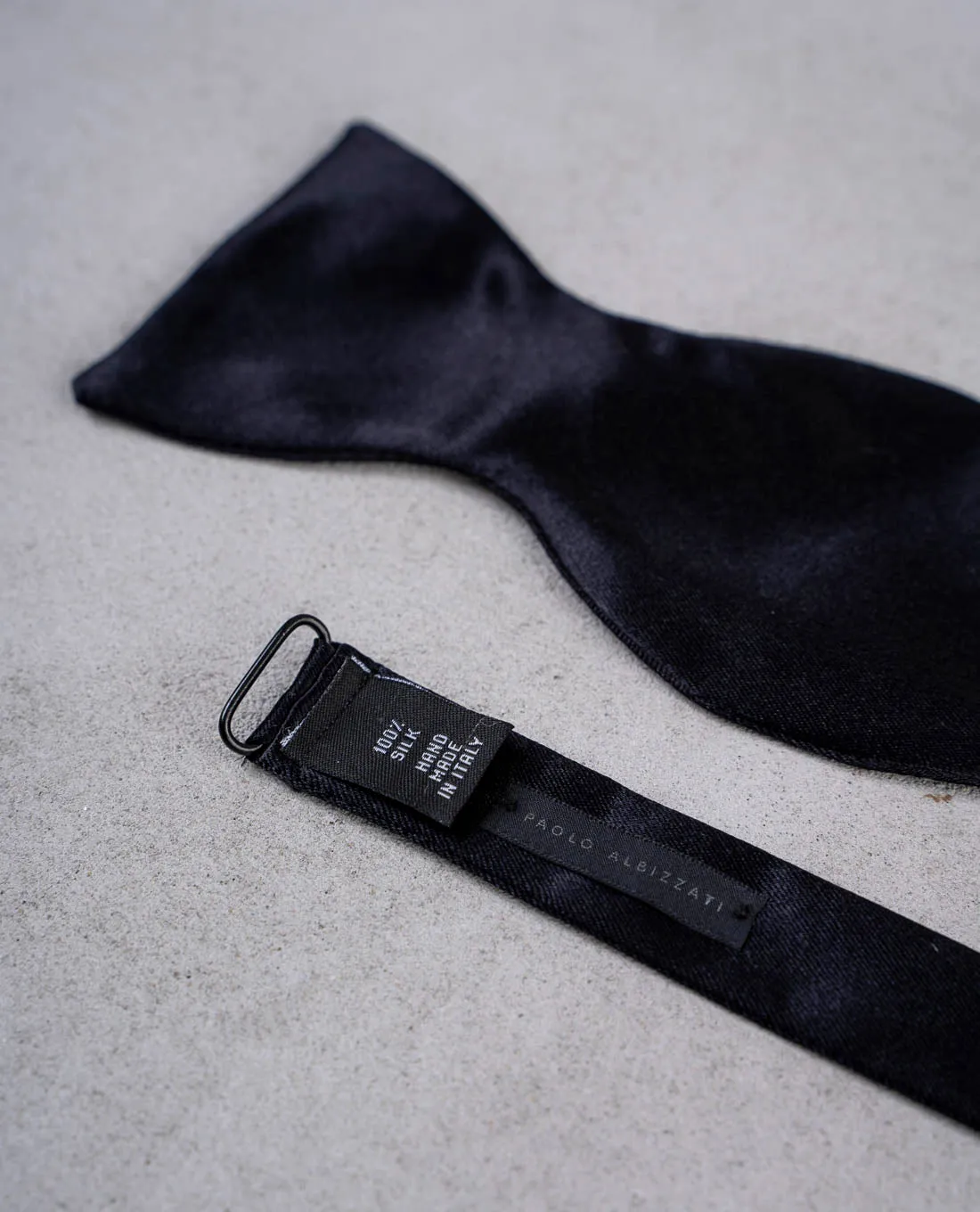 Large 7 cm Self-Tie Bow Tie - Black Silk Satin sold by Paolo Albizzati product image thumbnail 2