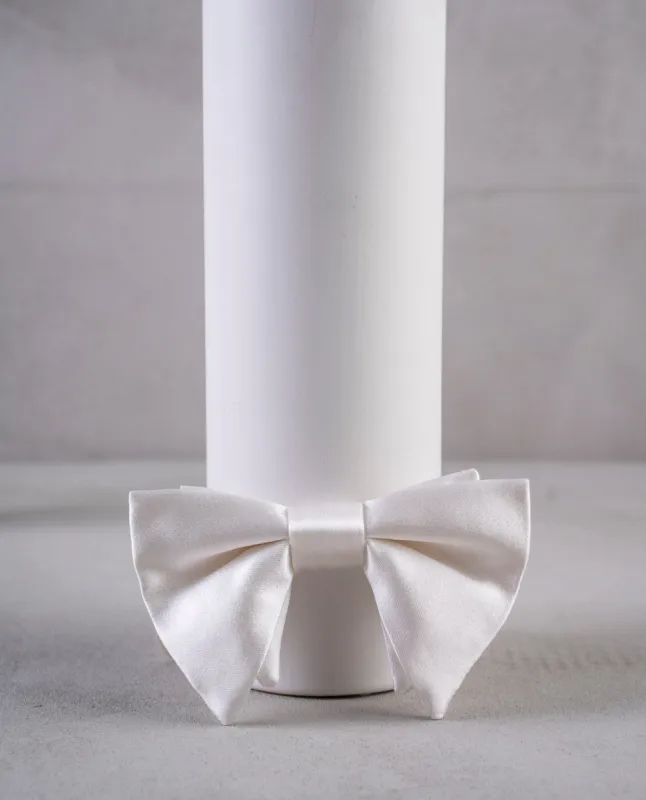 Large 8 cm Pre-Tied Bow Tie - White Silk Satin sold by Paolo Albizzati
