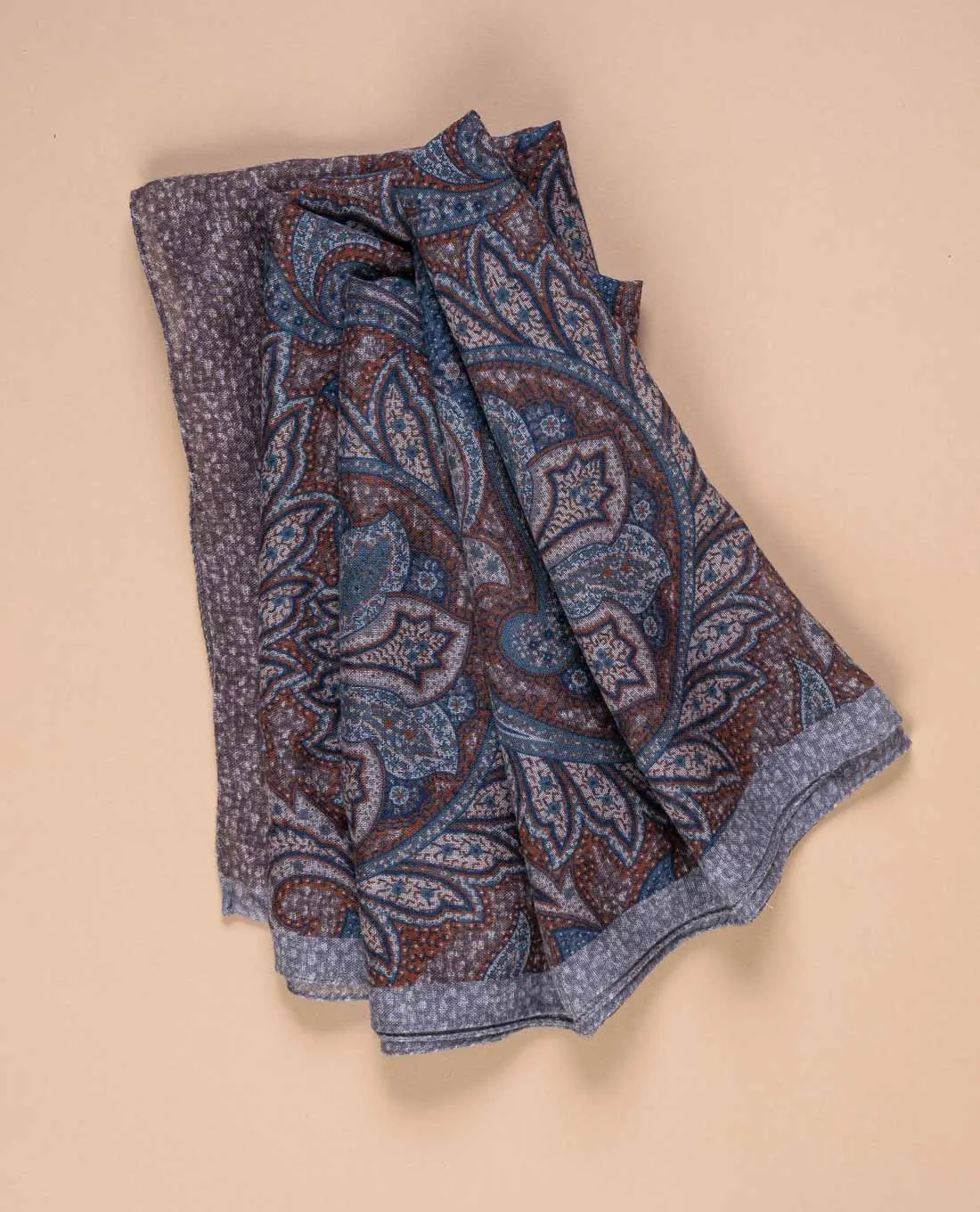 Printed Soft Wool Scarf - Brown and Burgundy Paisley Print sold by Paolo Albizzati product image thumbnail 5