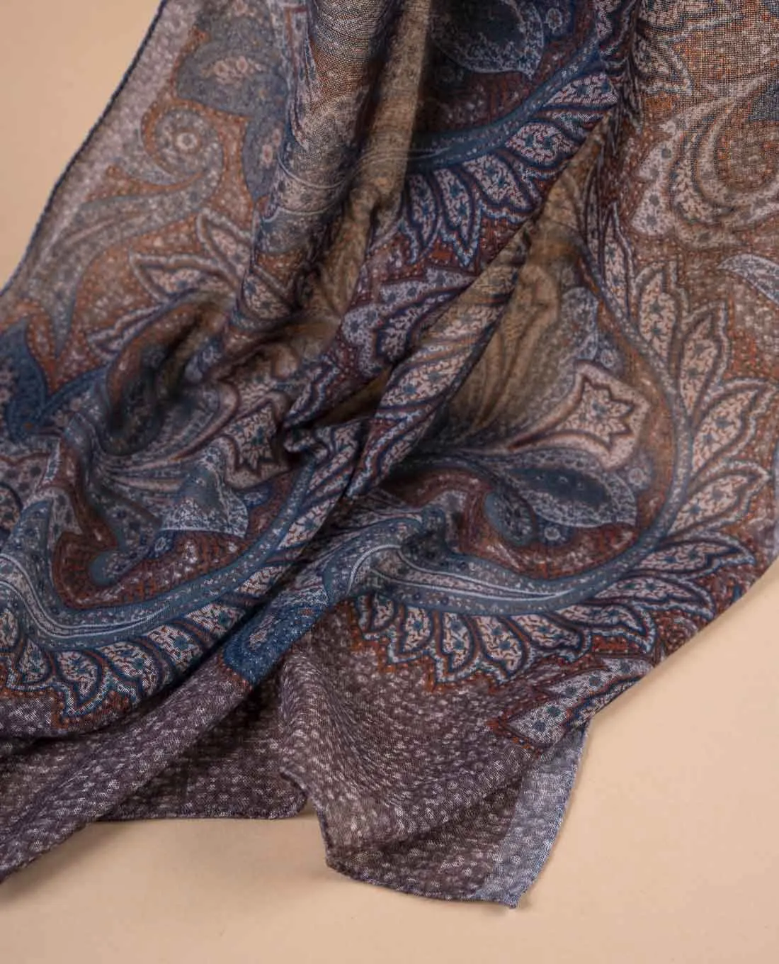 Printed Soft Wool Scarf - Brown and Burgundy Paisley Print sold by Paolo Albizzati product image thumbnail 3