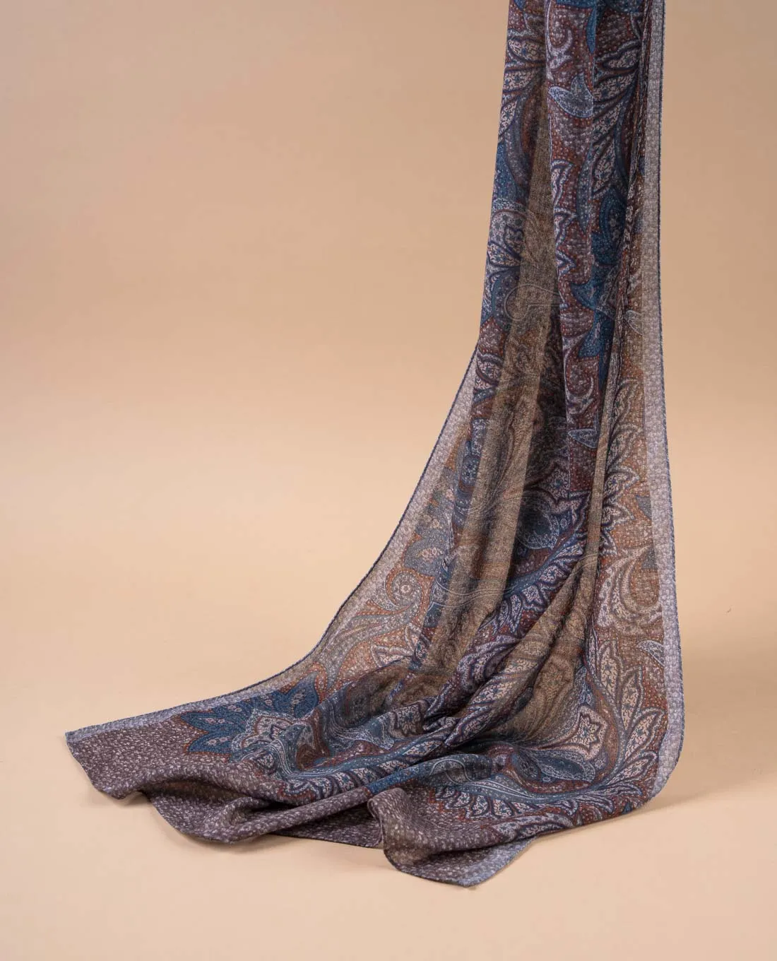 Printed Soft Wool Scarf - Brown and Burgundy Paisley Print sold by Paolo Albizzati