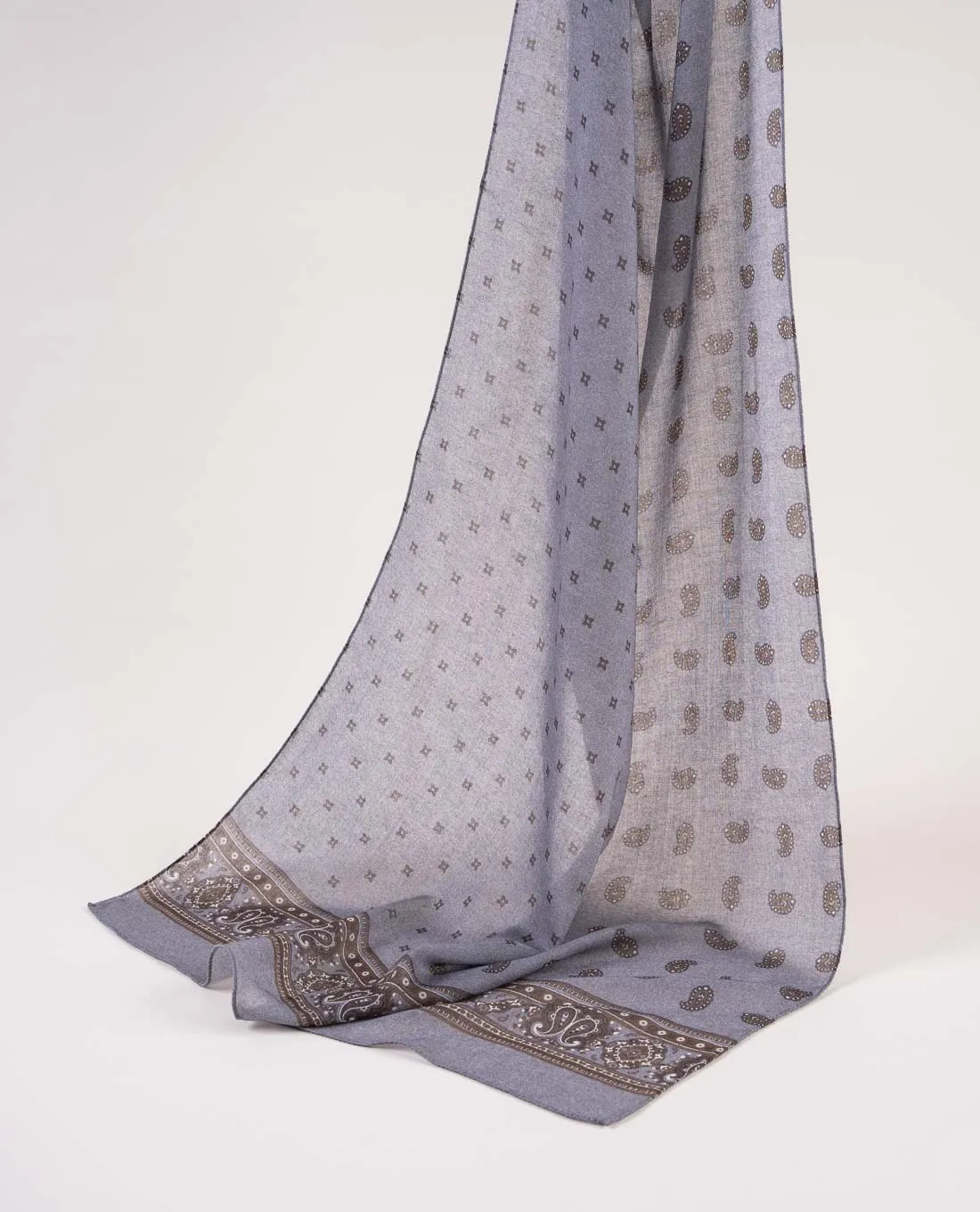 Printed Soft Wool Scarf - Grey Paisley sold by Paolo Albizzati
