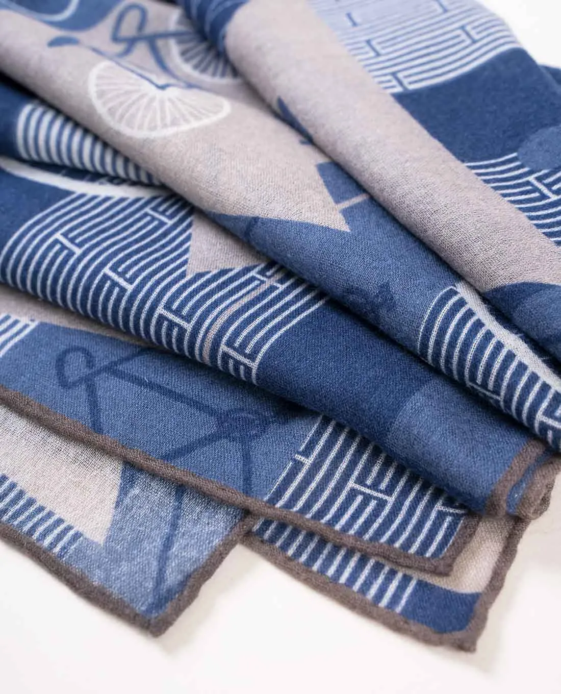 Printed Soft Wool Scarf - Blue and Grey Bicycle Print sold by Paolo Albizzati product image thumbnail 4