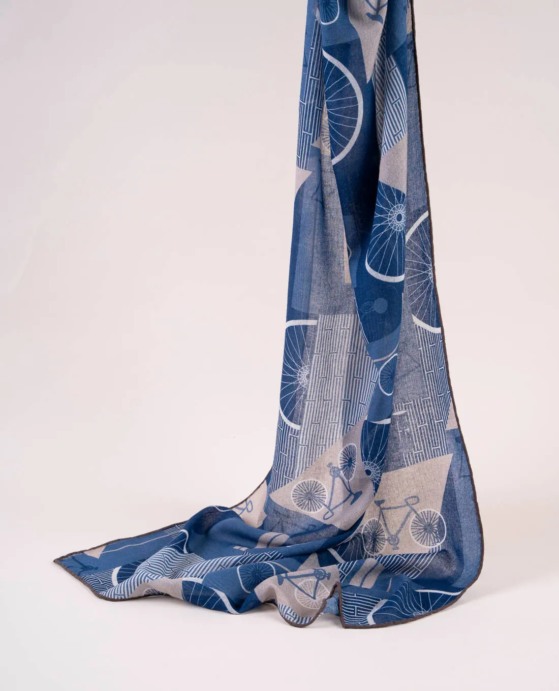Printed Soft Wool Scarf - Blue and Grey Bicycle Print sold by Paolo Albizzati