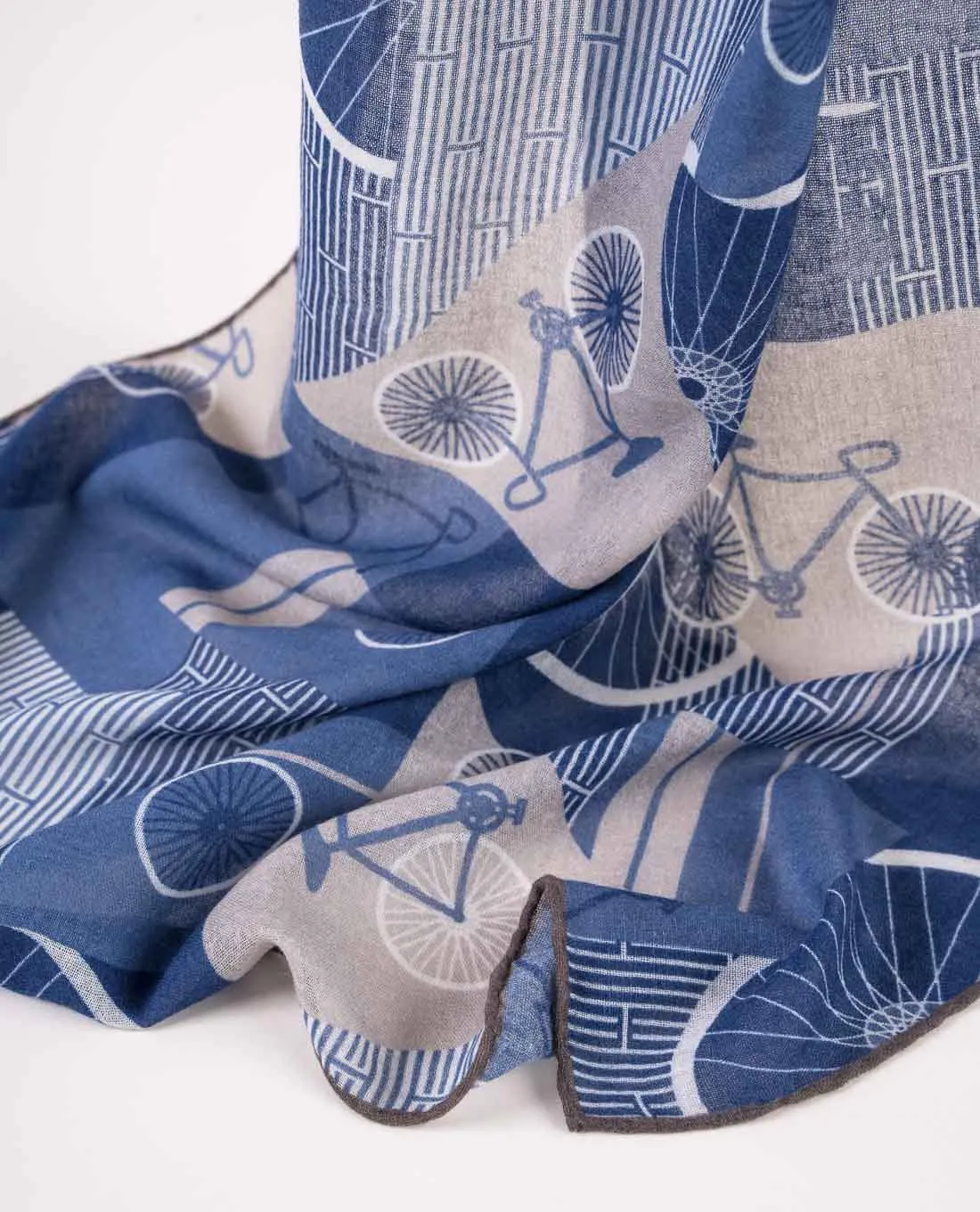 Printed Soft Wool Scarf - Blue and Grey Bicycle Print sold by Paolo Albizzati product image thumbnail 2