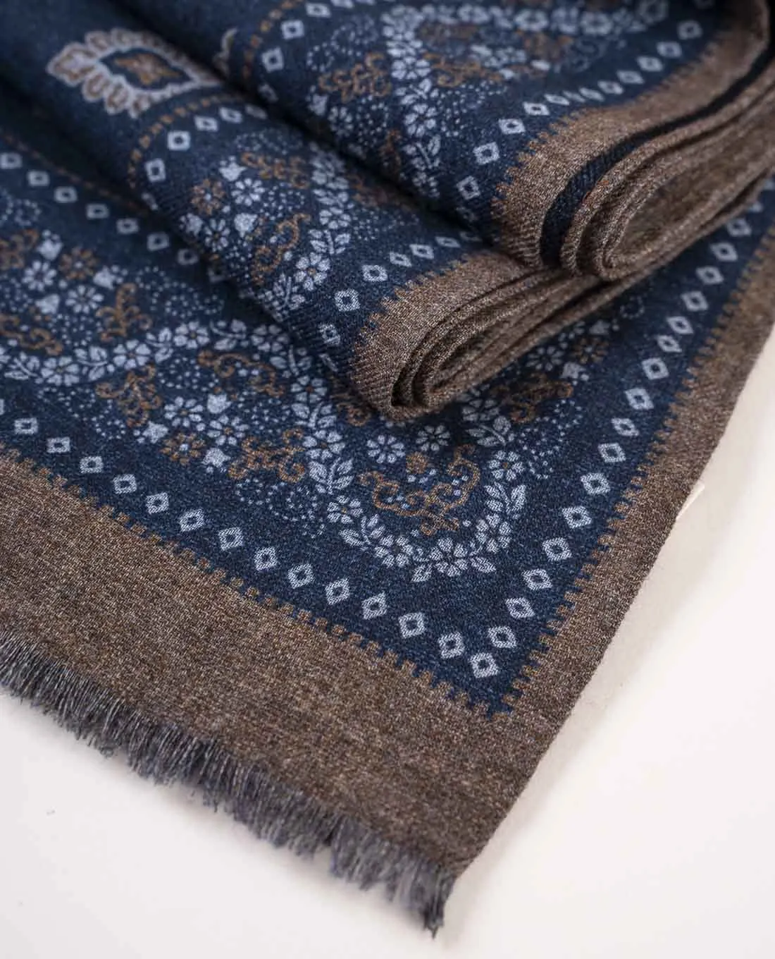 Wool Printed Scarf - Navy Blue Medallion sold by Paolo Albizzati product image thumbnail 5