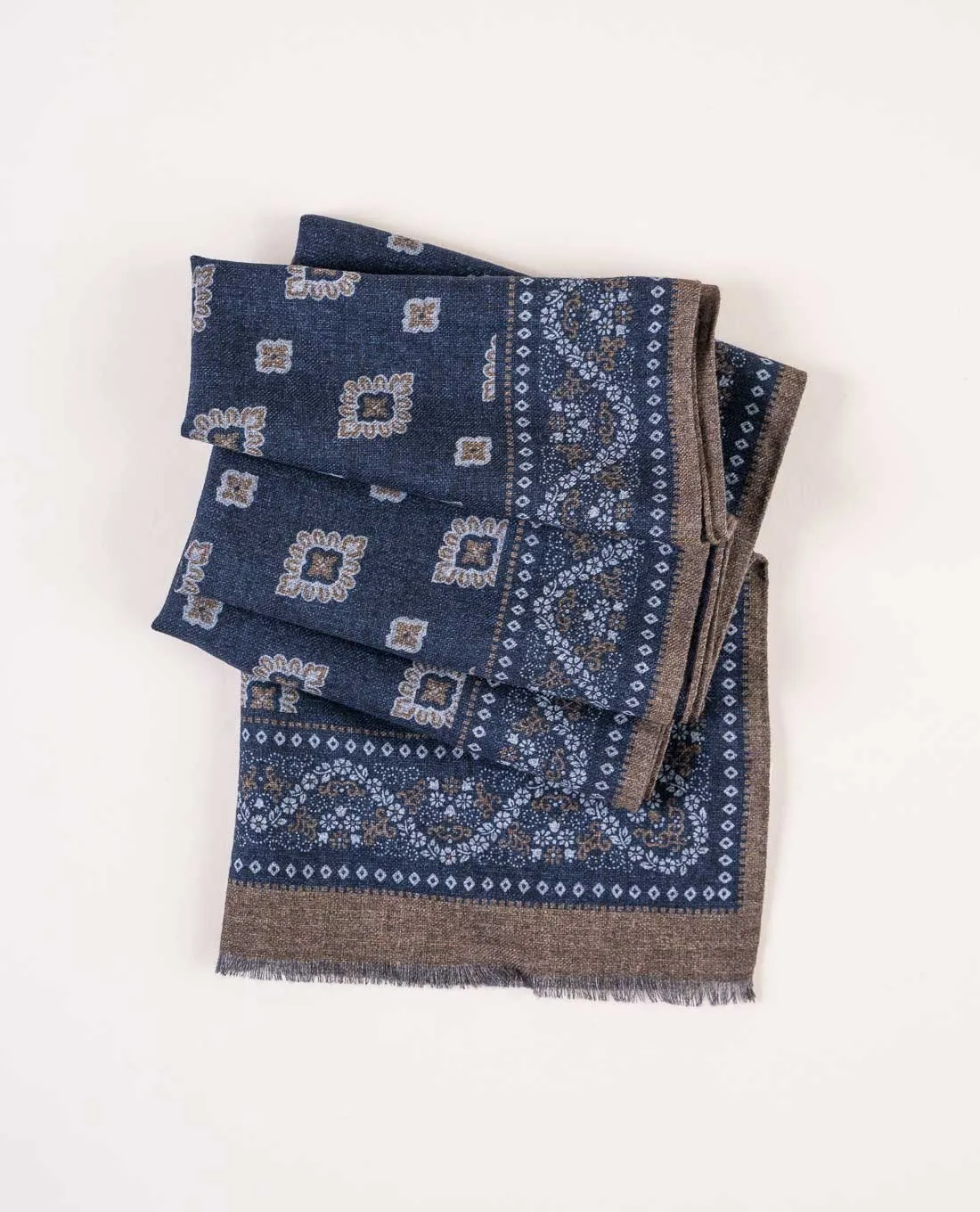 Wool Printed Scarf - Navy Blue Medallion sold by Paolo Albizzati product image thumbnail 4