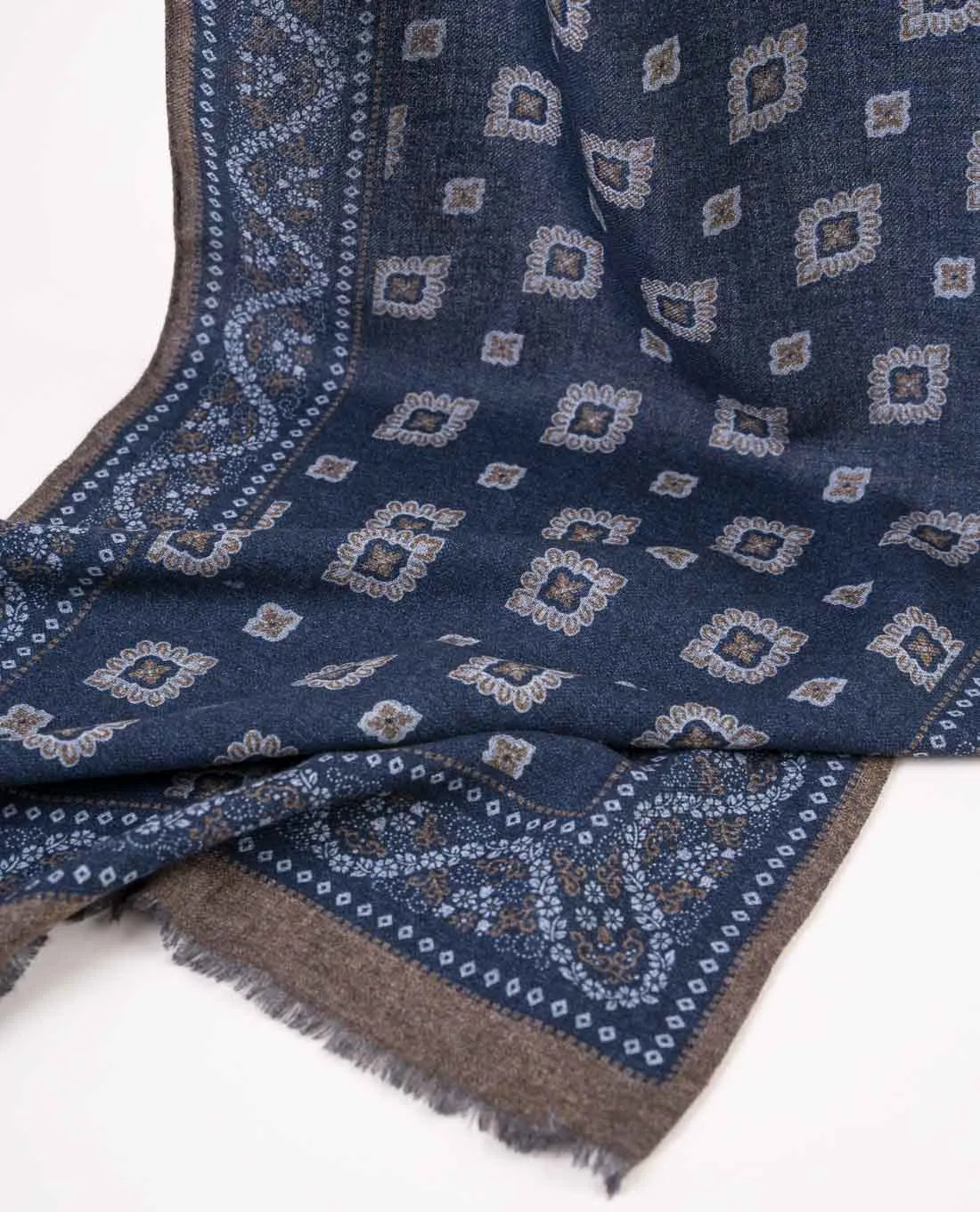 Wool Printed Scarf - Navy Blue Medallion sold by Paolo Albizzati product image thumbnail 3