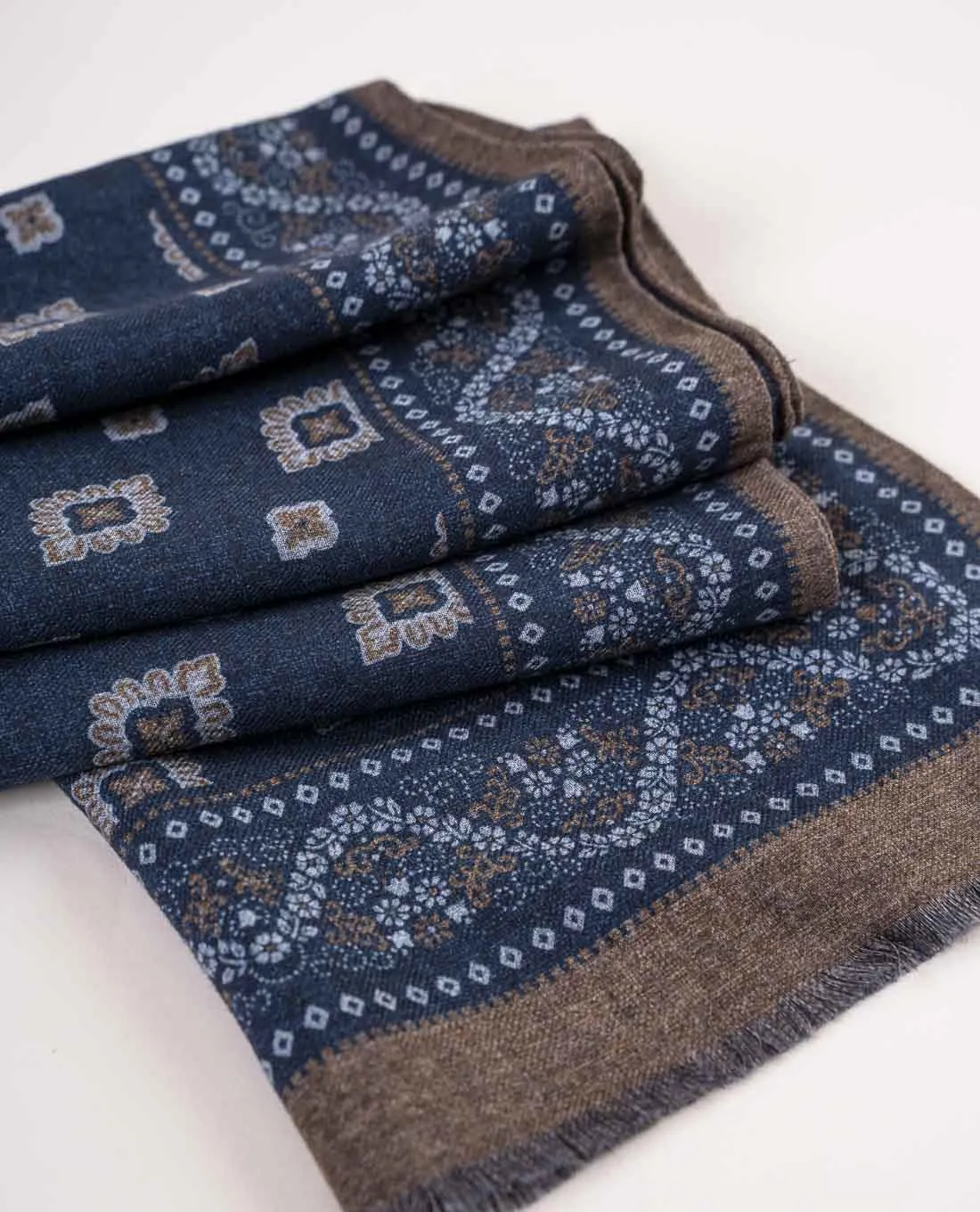 Wool Printed Scarf - Navy Blue Medallion sold by Paolo Albizzati product image thumbnail 2