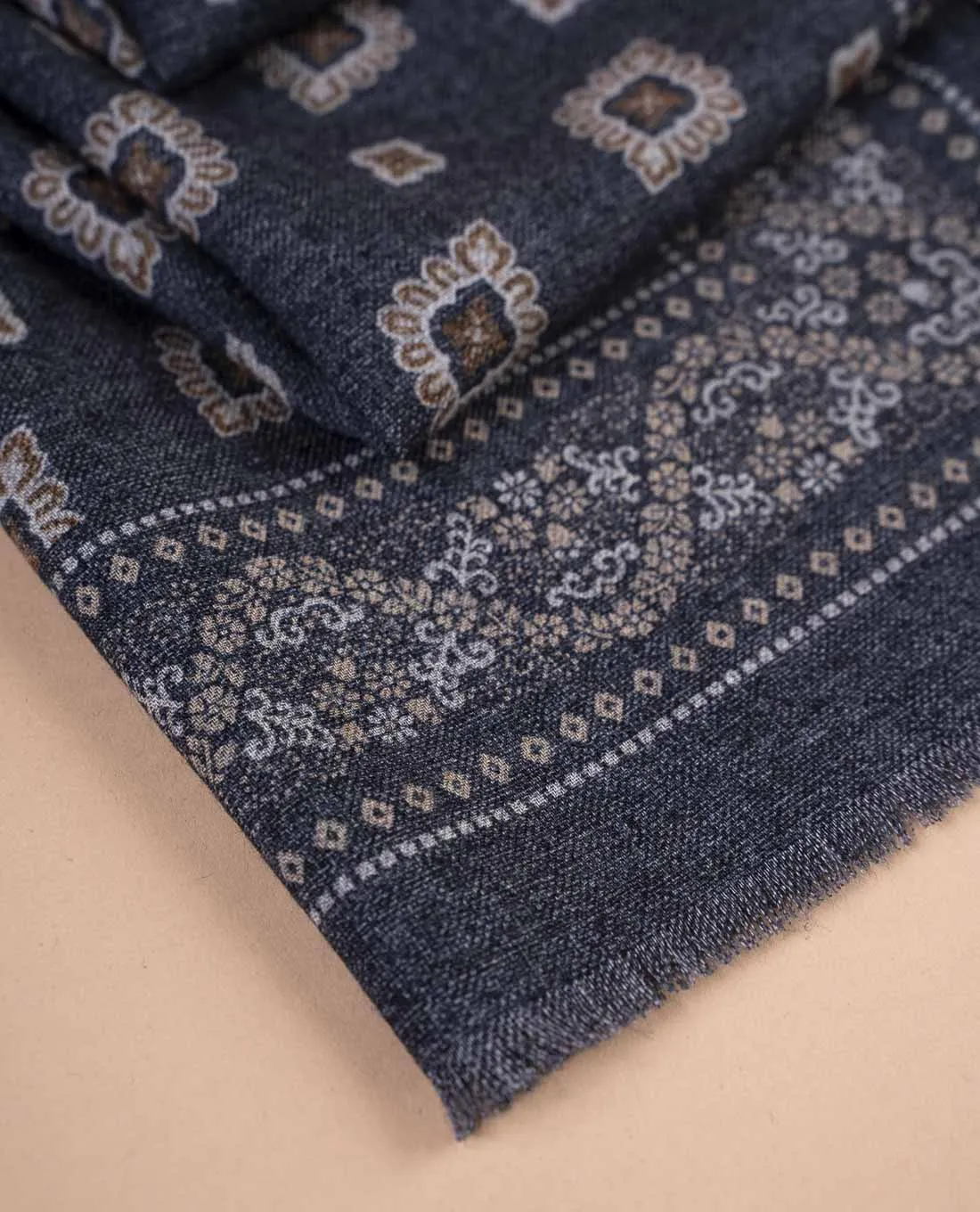 Wool Printed Scarf - Dark Grey Medallion sold by Paolo Albizzati product image thumbnail 2