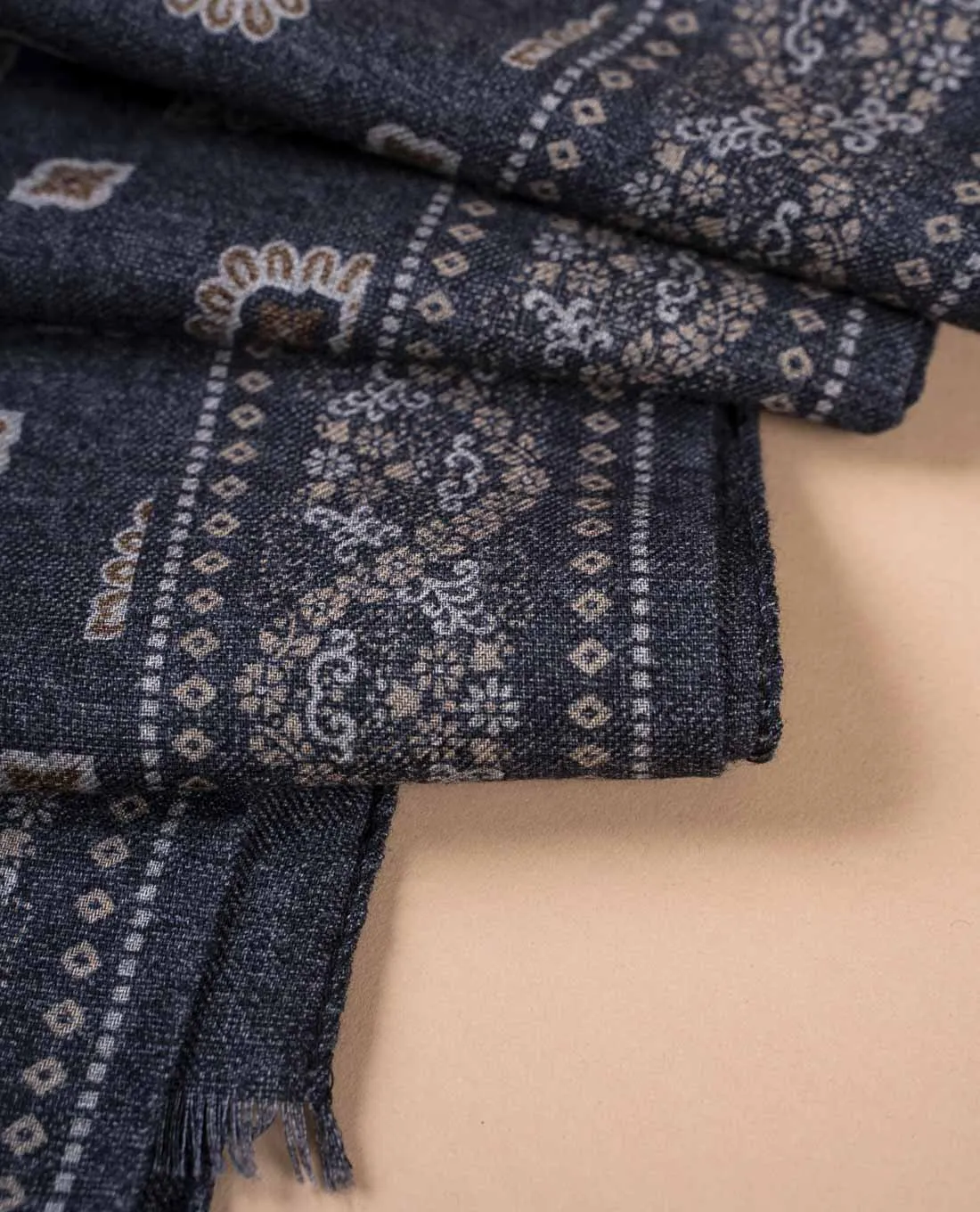 Wool Printed Scarf - Dark Grey Medallion sold by Paolo Albizzati product image thumbnail 4