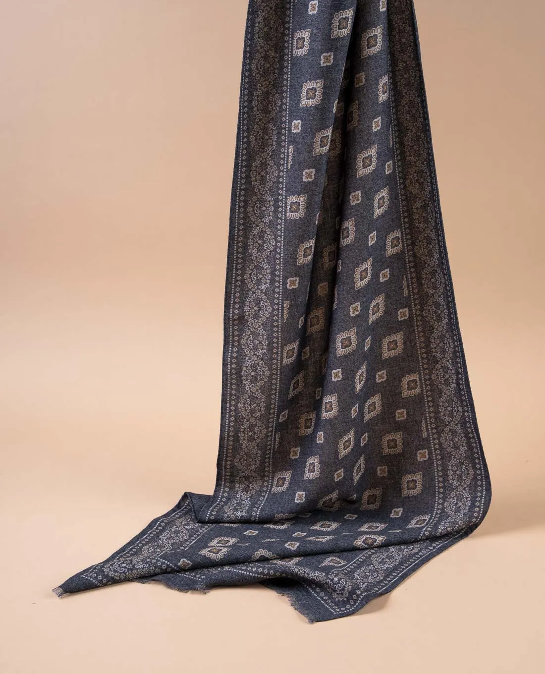 Wool Printed Scarf - Dark Grey Medallion sold by Paolo Albizzati