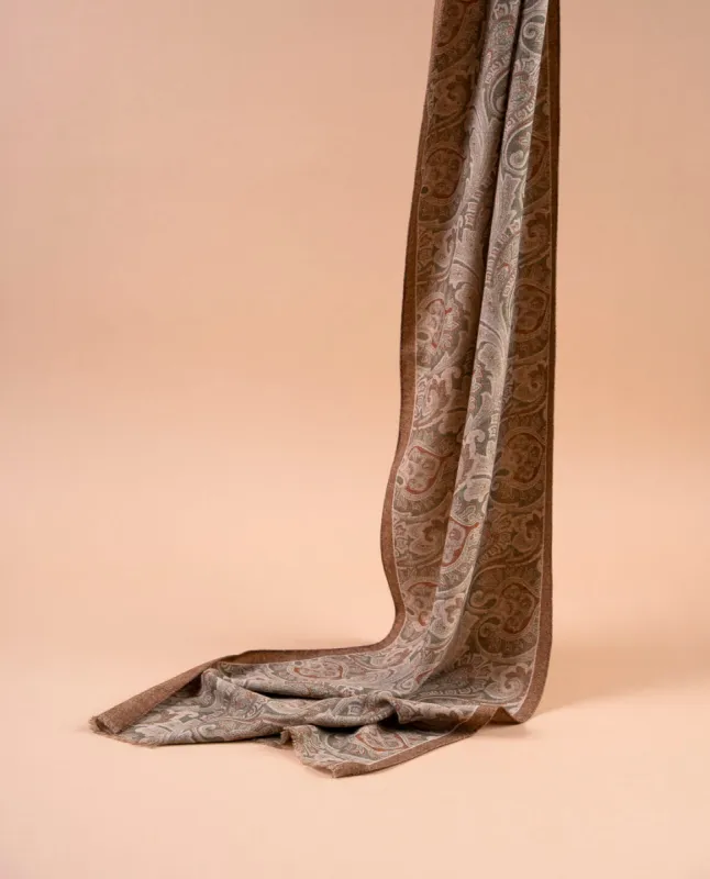 Wool Printed Scarf - Green and Beige Paisley sold by Paolo Albizzati