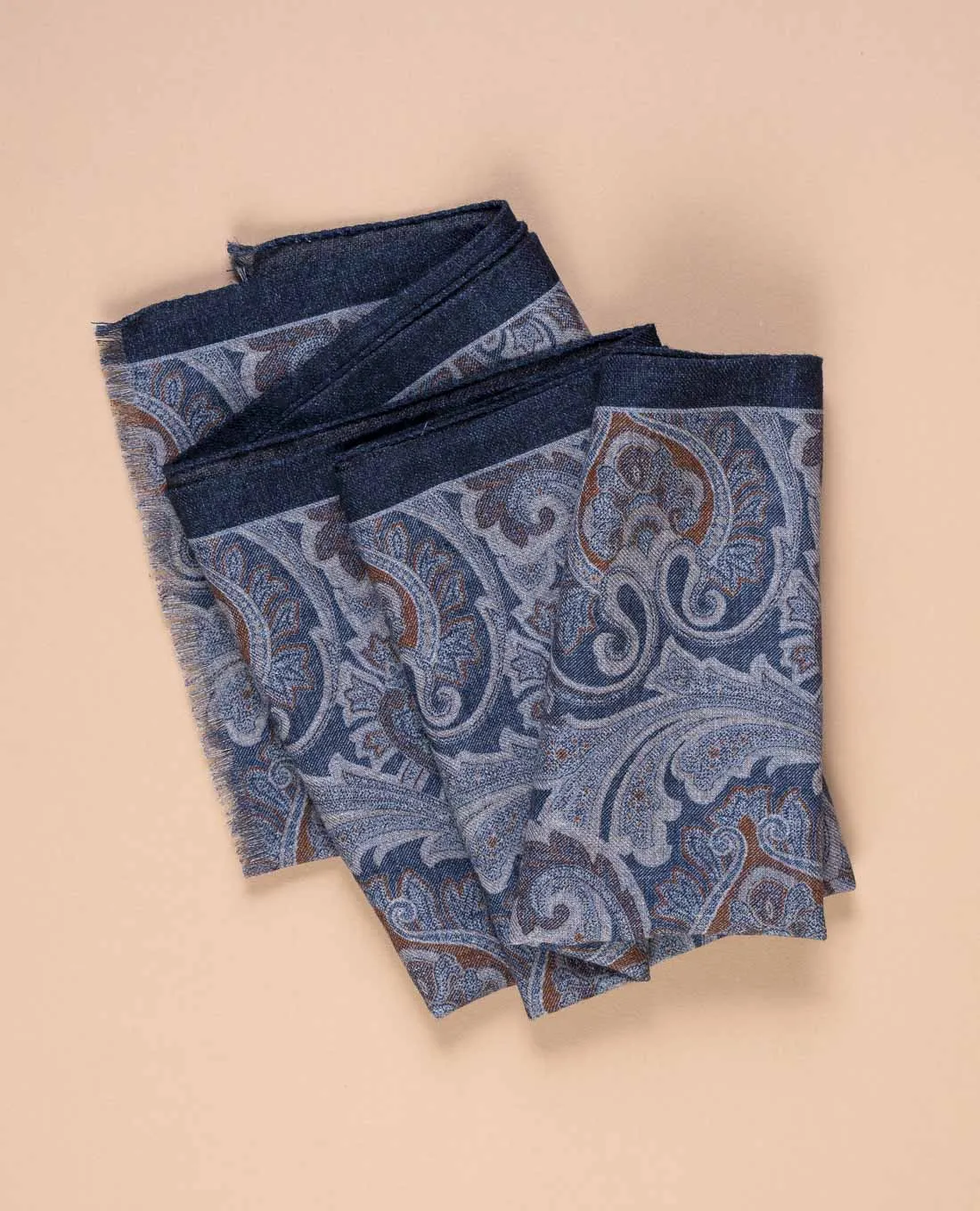 Wool Printed Scarf - Blue Paisley sold by Paolo Albizzati product image thumbnail 5