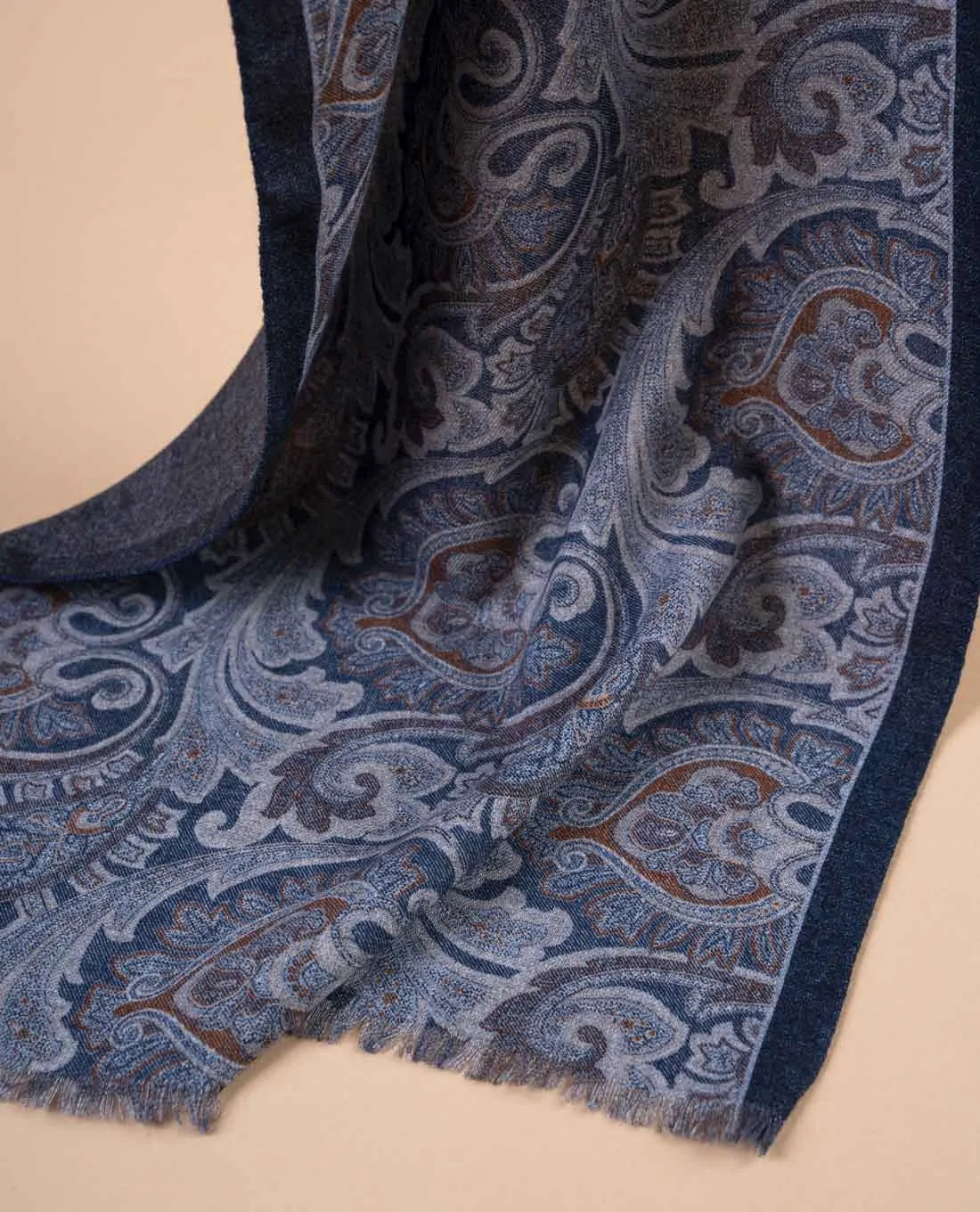Wool Printed Scarf - Blue Paisley sold by Paolo Albizzati product image thumbnail 4