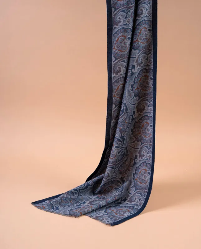 Wool Printed Scarf - Blue Paisley sold by Paolo Albizzati