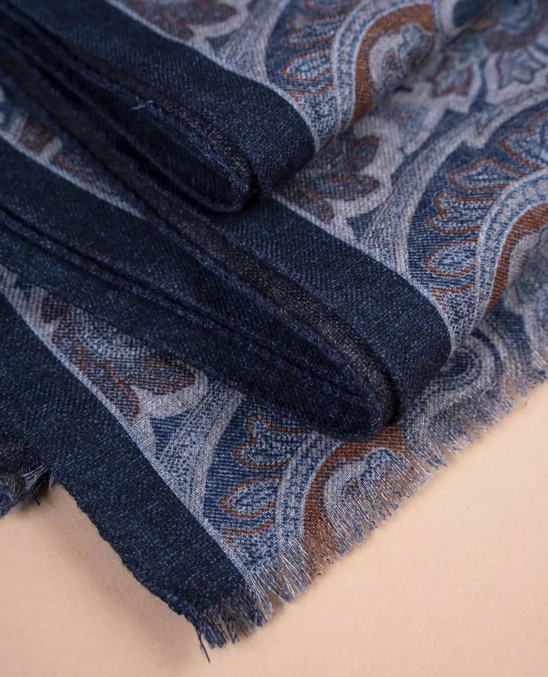 Wool Printed Scarf - Blue Paisley sold by Paolo Albizzati product image thumbnail 3