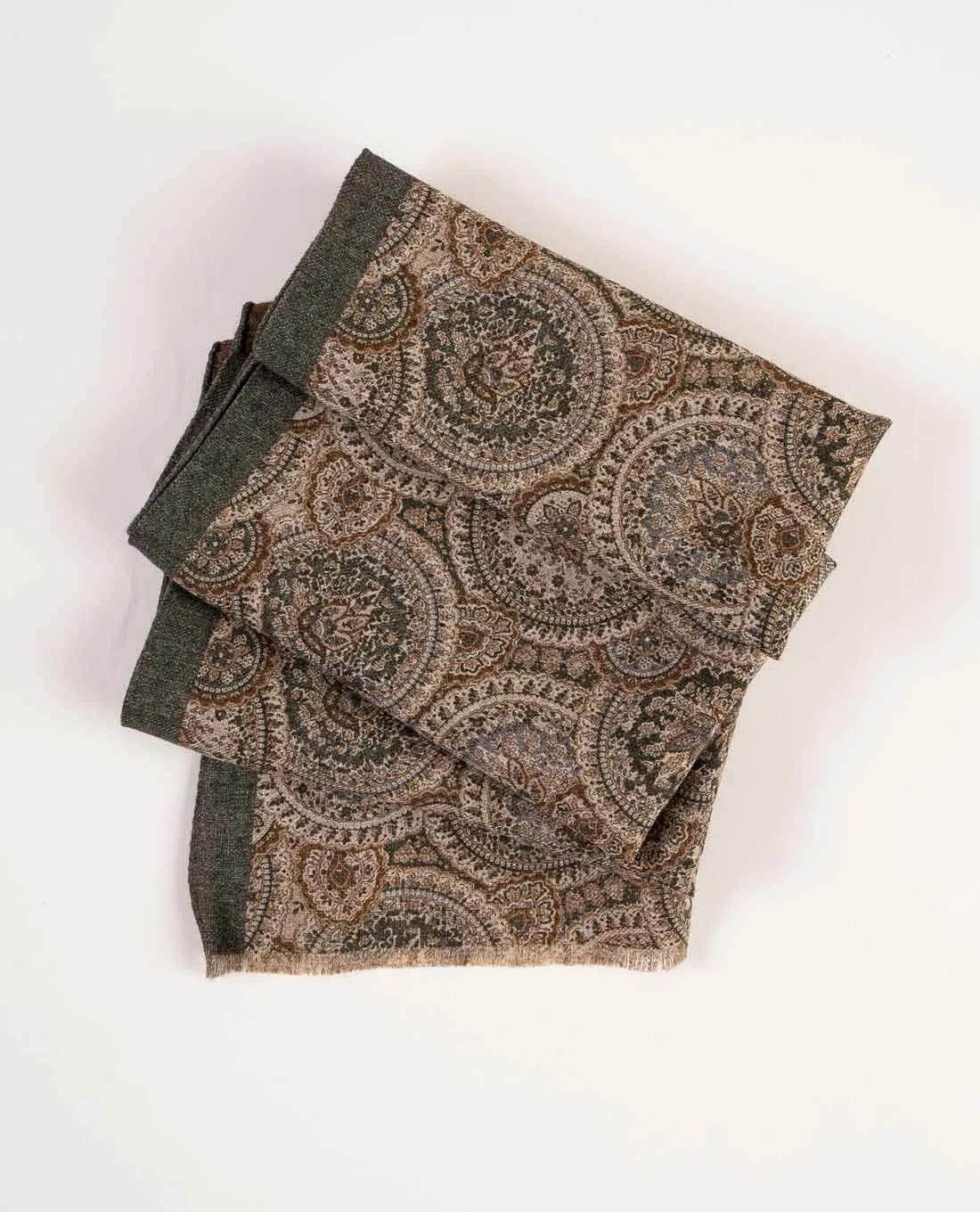 Wool Printed Scarf - Green Paisley sold by Paolo Albizzati product image thumbnail 5