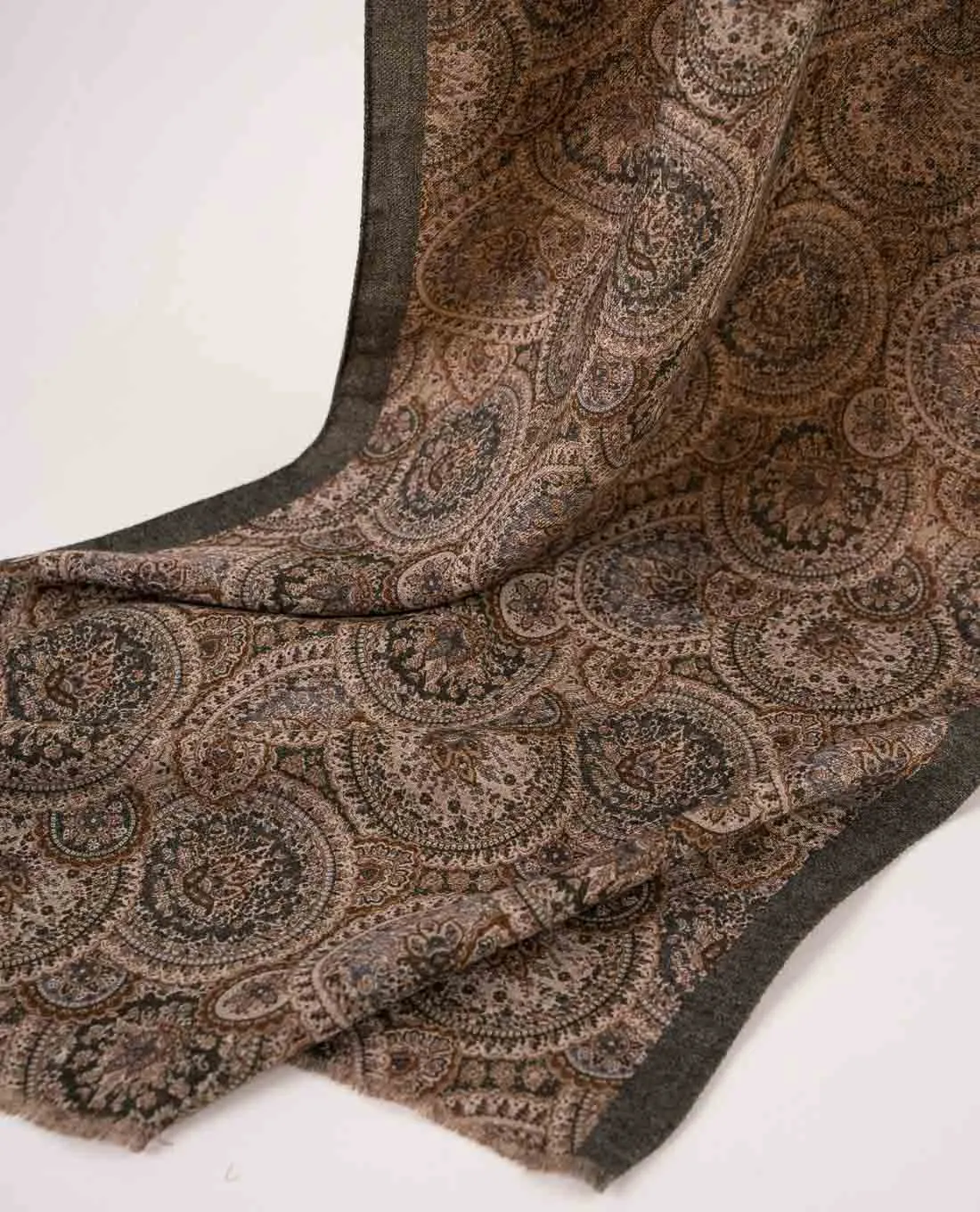 Wool Printed Scarf - Green Paisley sold by Paolo Albizzati product image thumbnail 3