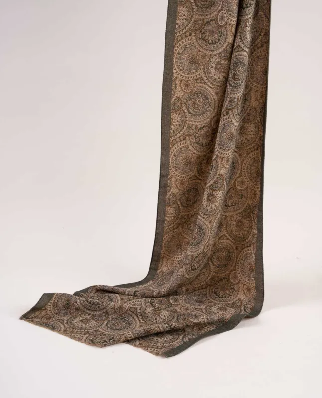 Wool Printed Scarf - Green Paisley sold by Paolo Albizzati