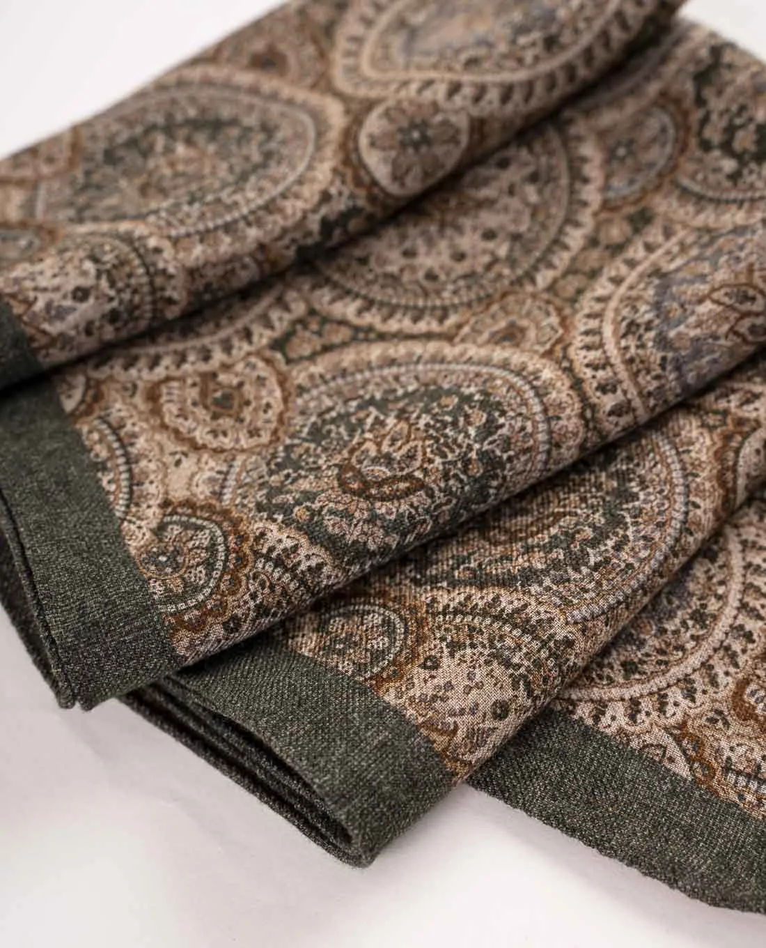 Wool Printed Scarf - Green Paisley sold by Paolo Albizzati product image thumbnail 2