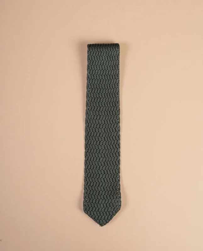Pointed Knitted Silk Tie - Green Solid sold by Paolo Albizzati