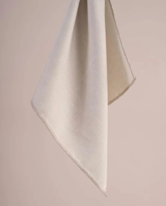 Reversible Silk Cotton Pocket Square - Cream White and Grey Textured Solid sold by Paolo Albizzati