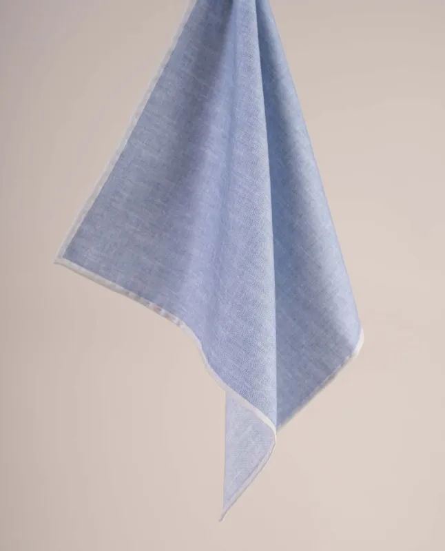 Reversible Silk Cotton Pocket Square - Light Blue and White Plain sold by Paolo Albizzati