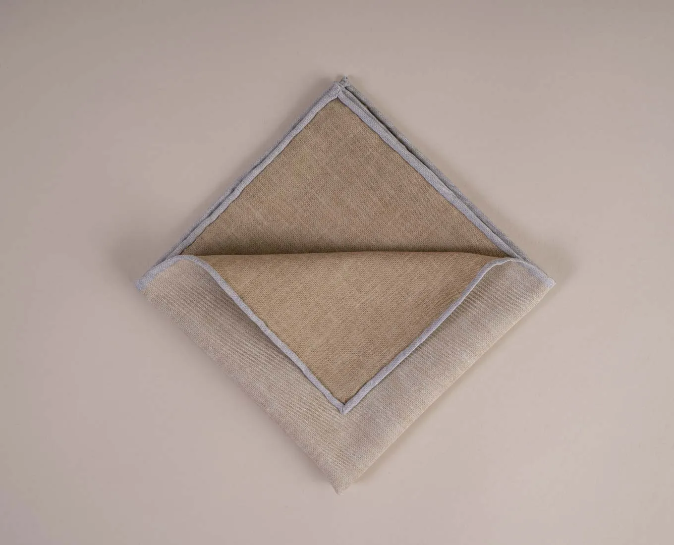 Reversible Silk Cotton Pocket Square - Beige and Brown Plain sold by Paolo Albizzati product image thumbnail 2