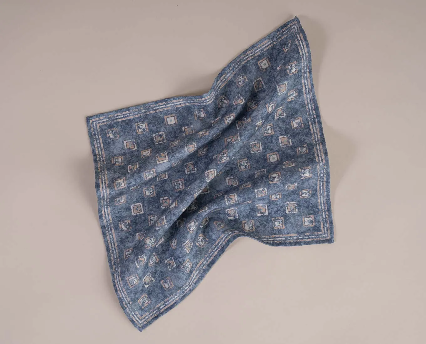 Reversible Silk Cotton Pocket Square - Blue Square Print sold by Paolo Albizzati product image thumbnail 3