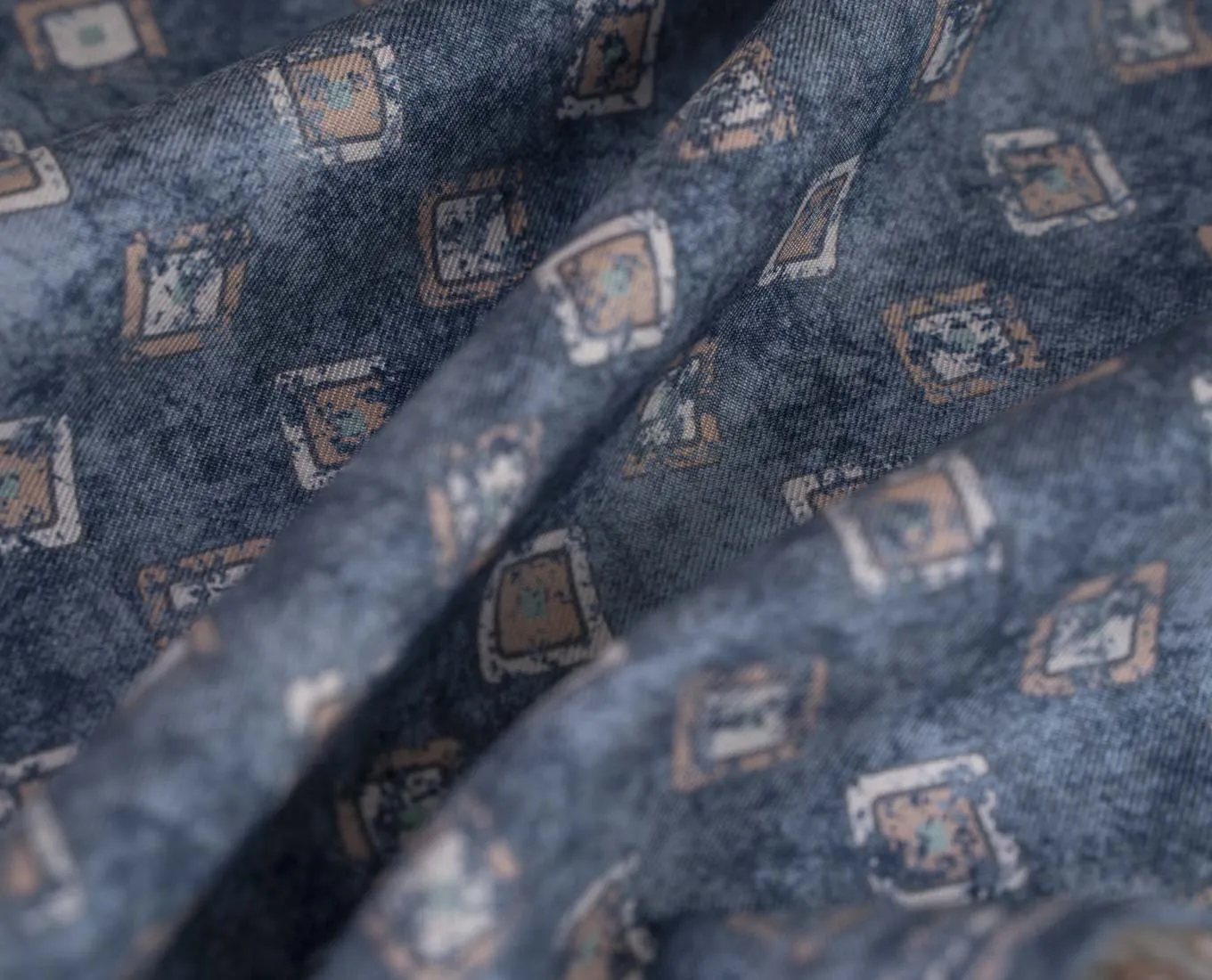 Reversible Silk Cotton Pocket Square - Blue Square Print sold by Paolo Albizzati product image thumbnail 4