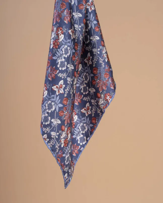 Twill Silk Pocket Square - Blue Floral sold by Paolo Albizzati