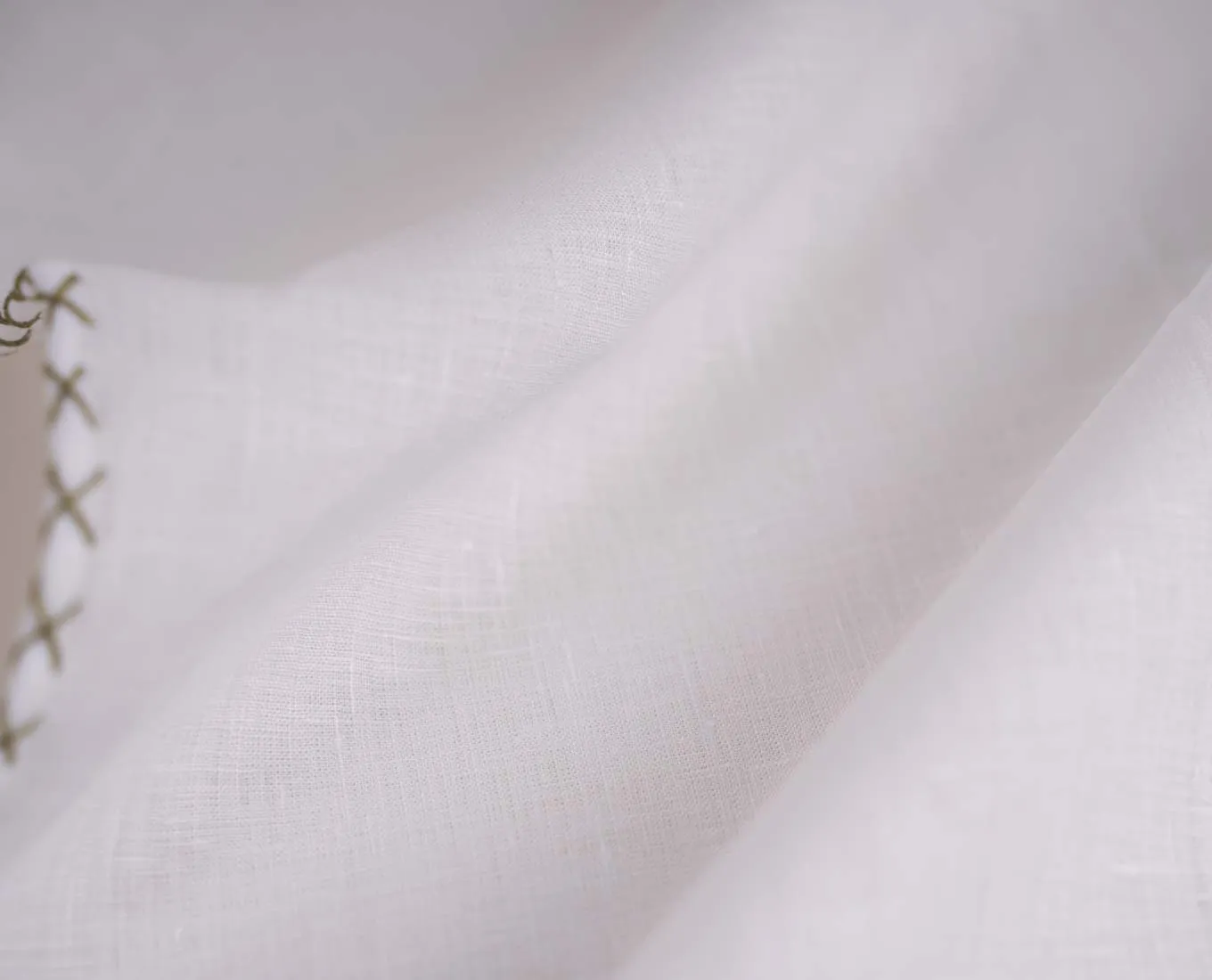 White Linen Pocket Square with Contrast Stitching - Khaki Green sold by Paolo Albizzati product image thumbnail 4